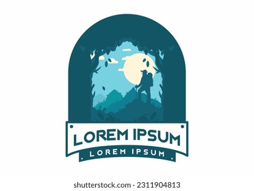 silhouette flat illustration design of a mountain climber standing on top of a hill