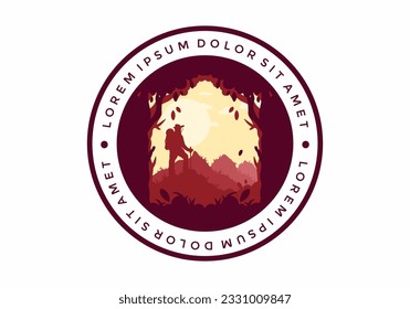 silhouette flat illustration design of a mountain climber standing on top of a hill