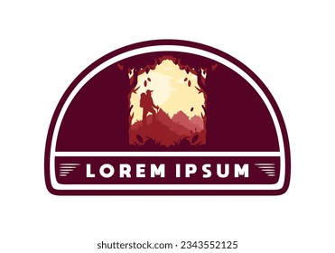 silhouette flat illustration design of a mountain climber standing on top of a hill