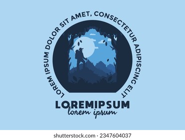 silhouette flat illustration design of a mountain climber standing on top of a hill