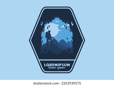 silhouette flat illustration design of a mountain climber standing on top of a hill