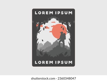 silhouette flat illustration design of a mountain climber standing on top of a hill
