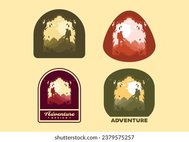 silhouette flat illustration design of a mountain climber standing on top of a hill