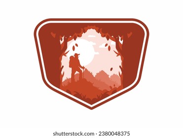 silhouette flat illustration design of a mountain climber standing on top of a hill