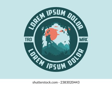 silhouette flat illustration design of a mountain climber standing on top of a hill