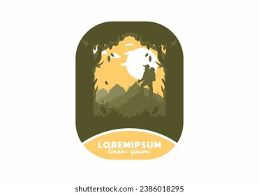 silhouette flat illustration design of a mountain climber standing on top of a hill