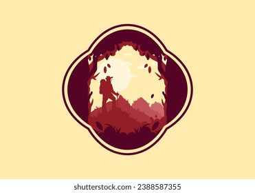 silueta diseño de ilustración plana de un escalador de montaña sobre una colina