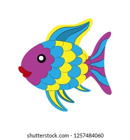 Silhouette flat simple drawing of colored fish