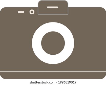 Silhouette flat vector icon with digital mini camera. Photography art. Megapixel photocamera. Cartoon style. Illustration, element for your design. Photographic lens. Simple. Monochrome. Creativity