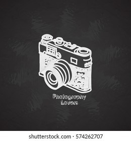Silhouette flat vector icon with digital mini camera. Photography art. Megapixel photocamera. Cartoon style. Illustration, element for your design. Photographic lens. Simple. Monochrome. Creativity