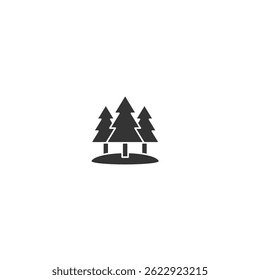 Silhouette Flat vector icon of a green forest with three pine trees standing on grassy land, symbolizing nature, conservation, and sustainable living. 