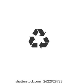 Silhouette Flat vector illustration of a green recycle symbol with three arrows forming a triangle, representing the global concept of waste reduction, reuse, and sustainability. 