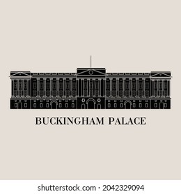 Silhouette flat vector illustration of a historic building in London, Simple outline icon design cartoon landmark for vacation travel trip tourist attractions. Buckingham Palace, London England svg