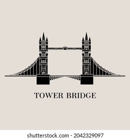Silhouette flat vector illustration of a historic building in London, Simple outline icon design cartoon landmark for vacation travel trip tourist attractions. Tower Bridge or London Bridge, England