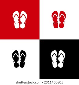 silhouette of flip flops icon vector. white, red, black