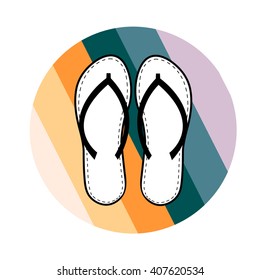 Silhouette of Flip flops shoes on colorful striped circle isolated on white background / vector eps 8