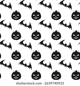 Silhouette flittermouse and Halloween Pumpkin Minimalist Seamless Pattern Halloween Festive Backdrop