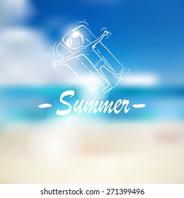 silhouette floating on a water mattress men on summer blurred background