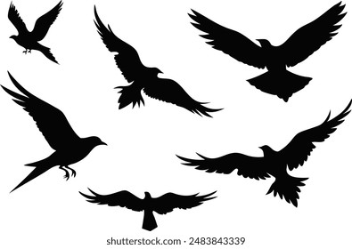 Silhouette flock of birds isolated on white background