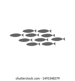 Silhouette of a flock of fish floating on a white background. Coloring on the theme of marine fauna. Vector illustration of underwater animals.