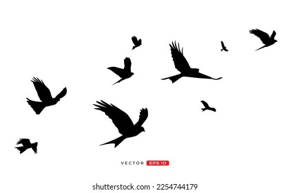 silhouette of a flock of flying birds. vector illustration