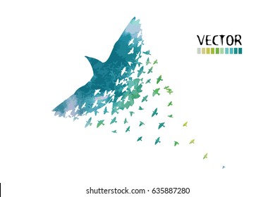 Silhouette flock flying birds  Vector