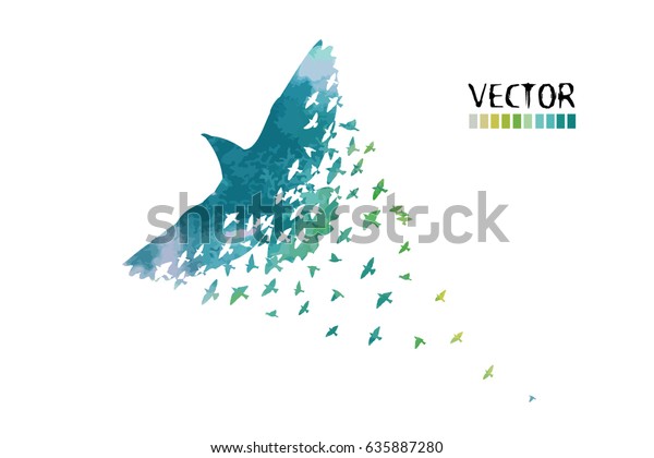 Silhouette of a flock\
of flying birds.\
Vector
