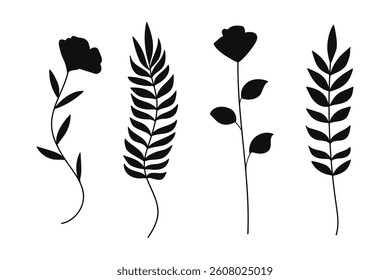 Silhouette Floral Botanical Collection for Wedding Invitations. Vector illustration