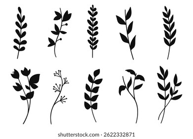 Silhouette Floral Collection for Wedding Invitations. Vector illustration