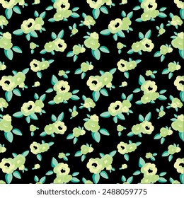 Silhouette floral pattern. Hand drawn summer floral background. Botanical seamless pattern made of abstract flowers. Sketch drawing. Vintage style. Suitable for bedding, textile, fabric, wallpaper.