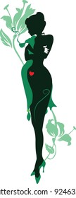 Silhouette of floral pregnant woman with cup of tea