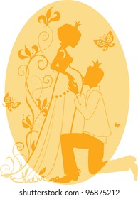 Silhouette of floral pregnant woman and man with floral background