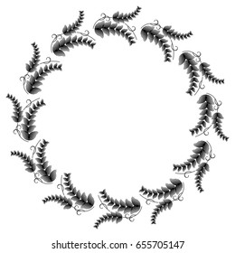 Silhouette floral round frame with halftone pattern. Ornament for laser engraving. Vector clip art.