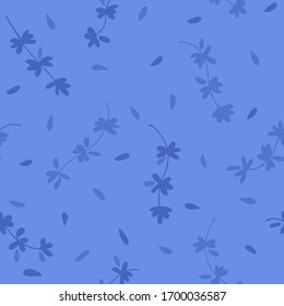 Silhouette Floral Seamless Pattern Background Wallpaper. Pattern with flower and leaf. Combination monochrome colors of blue. Spring Pattern. 