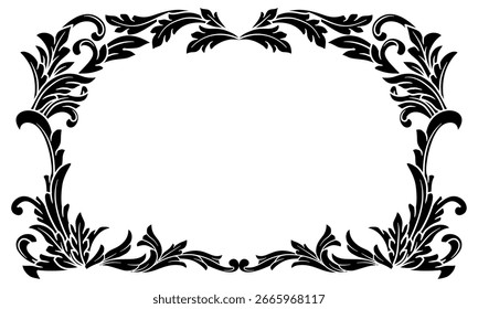 Silueta Florecer adorno de marco de borde barroco. Marco antiguo del Vector con el espacio de la copia aislado en el fondo blanco, para la tarjeta de felicitación, invitación de la boda, scrapbook, certificado, menú del libro