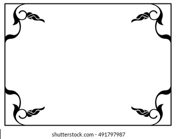 Silhouette flower frame. Simple black and white frame with abstract flowers.Vector clip art.