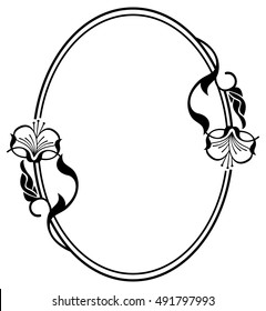 Silhouette flower frame. Simple black and white frame with abstract flowers.Vector clip art.