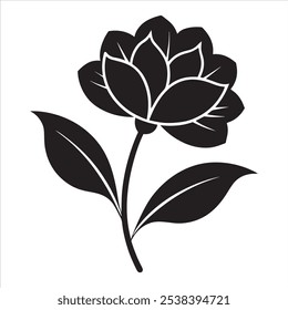 Silhouette flower, geometric shape, simple design, flat illustration, 
symmetrical petals, minimalist style, vector graphic, clean lines, 
logo concept, stylized floral icon. 