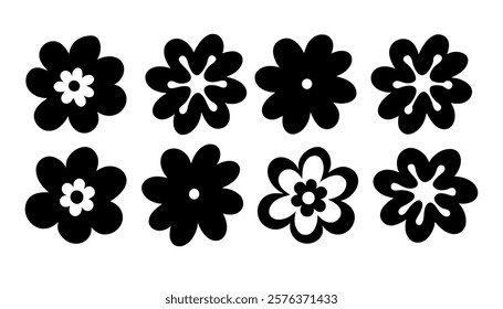  Silhouette Flower icon, vector illustration flowers icon, black and white illustration, silhouette design. Perfect for branding, this illustration