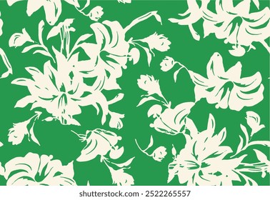 Silhouette flower pattern. Two color floral pattern desşgn. Seamless flower vector