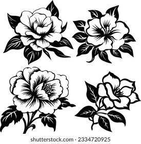 Imagen vectorial de la planta de flores de silueta y fondo blanco