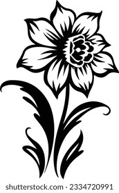 Imagen vectorial de la planta de flores de silueta y fondo blanco