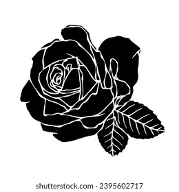 Silhouette of a flower, rose bud. Decorative botanical element. Vector graphics.