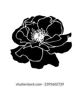 Silhouette of a flower, rose bud. Decorative botanical element. Vector graphics.
