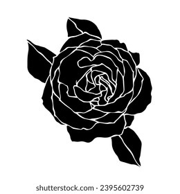 Silhouette of a flower, rose bud. Decorative botanical element. Vector graphics.