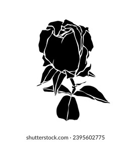 Silhouette of a flower, rose bud. Decorative botanical element. Vector graphics.