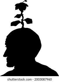 Silhouette of a flower sprouting from the top of a human head for the concept of fertile mind. Vector illustration.