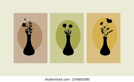 SIlhouette Of Flower Vase On Rectangle Background Collection Vector 