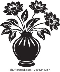 A silhouette flower vase stock with white back ground