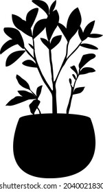 The silhouette of a flower. Vector image of a potted houseplant, isolated black silhouette of flowers on a white background. Homemade flowers in pots.